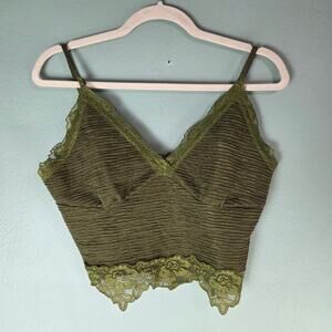 Romwe Women Green Lace Trim Cami Top Large Fairy Goblin Festival Y2K Whimsigoth